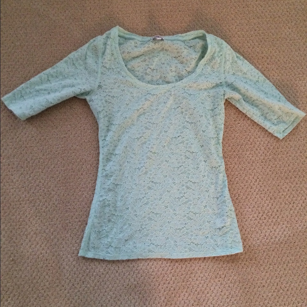 Express Mint Green Lace Scoop Neck Top